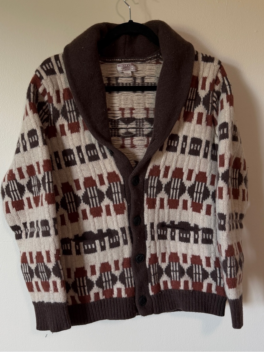 Wallace&Barnes 100% merino wool southwestern aztec jacquard chunky knit cardigan
